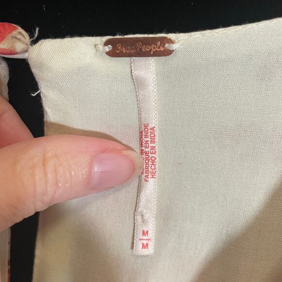 Free People Keep You Mini Dress Floral Print Smocked Ivory‎ Red Boho Cottage M - Picture 4 of 7